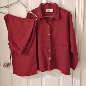 Chico's linen 2pcs suit pants traveler sz 2 maroon